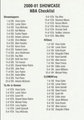2000 Fleer Showcase Checklists