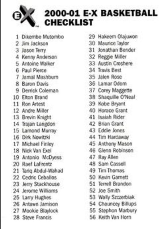 2000 Fleer E-X Checklists