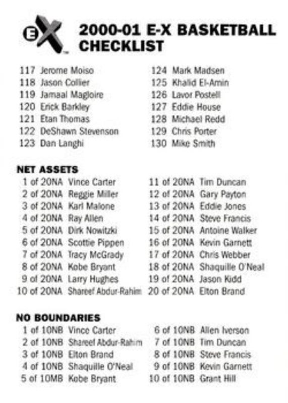 2000 Fleer E-X Checklists