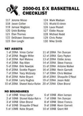 2000 Fleer E-X Checklists
