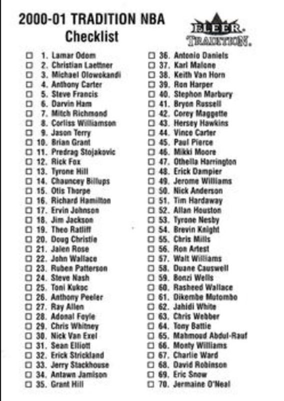 2000 Fleer Tradition Checklists