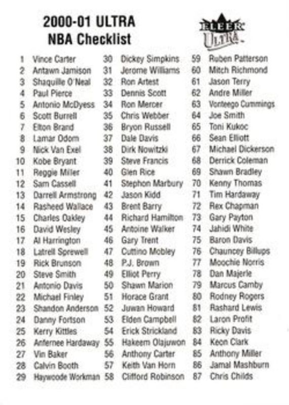 2000 Fleer Ultra Checklists