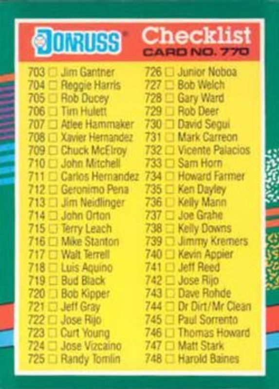 Checklist 1991 Donruss #770 Base RAW