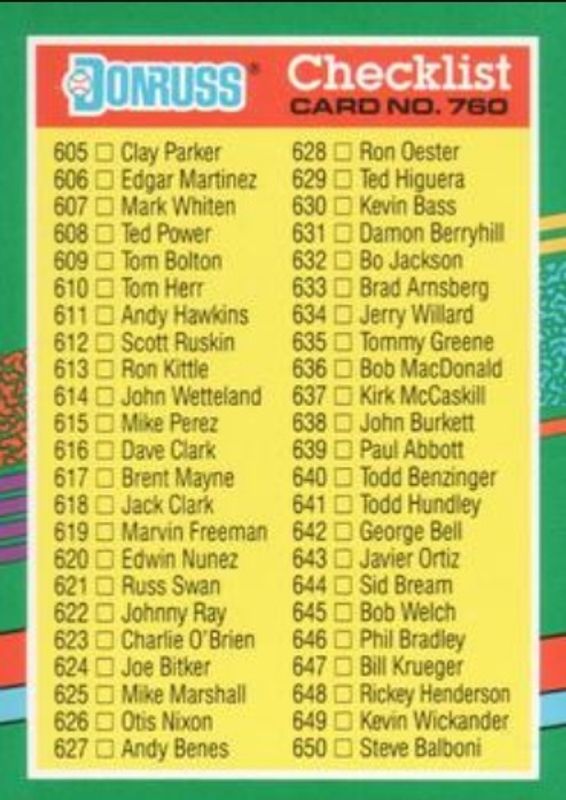 Checklist 1991 Donruss #760 Base RAW