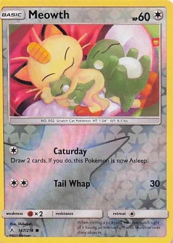 Meowth 2019 Sun & Moon: Unbroken Bonds #147/214 Reverse Holo Price Guide -  Sports Card Investor