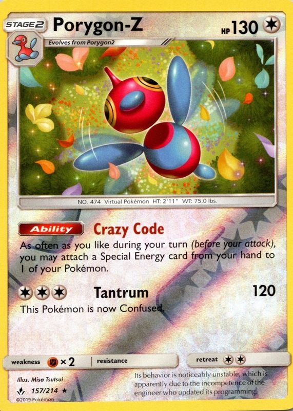 Porygon-Z 2019 Sun & Moon: Unbroken Bonds #157/214 Reverse Holo