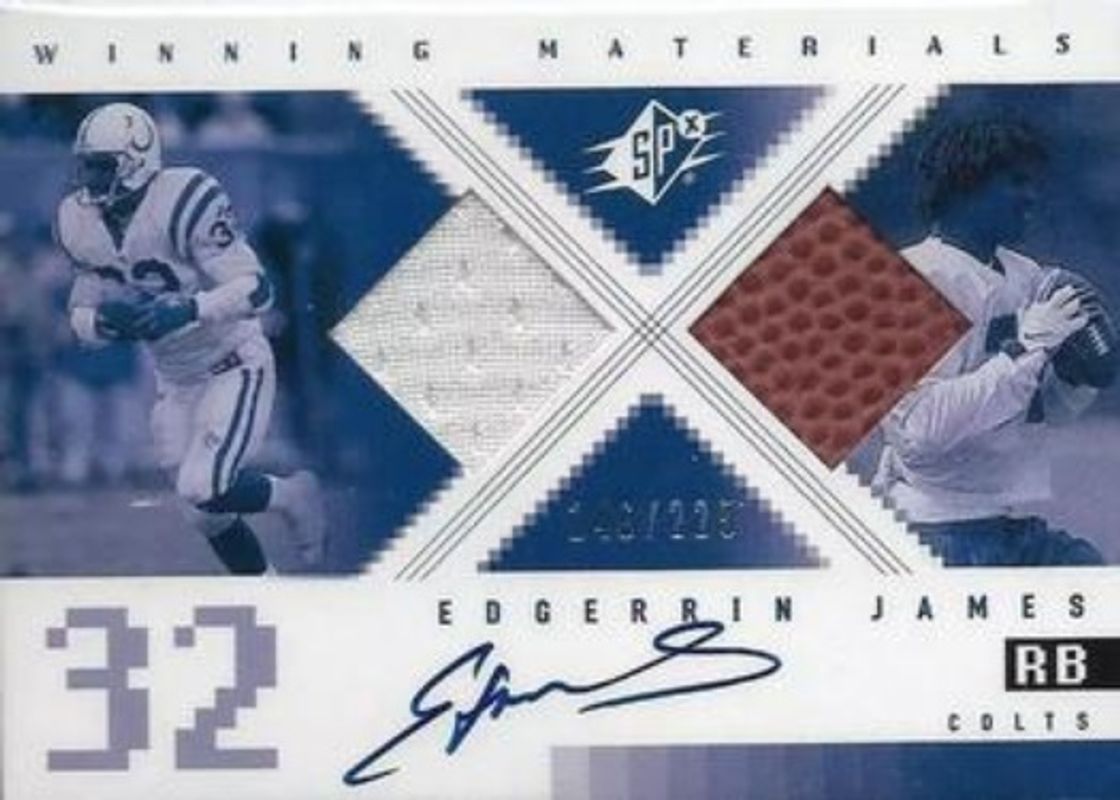 Edgerrin James 2000 SPx #AWM-EJ Winning Materials Autographs /225 RAW