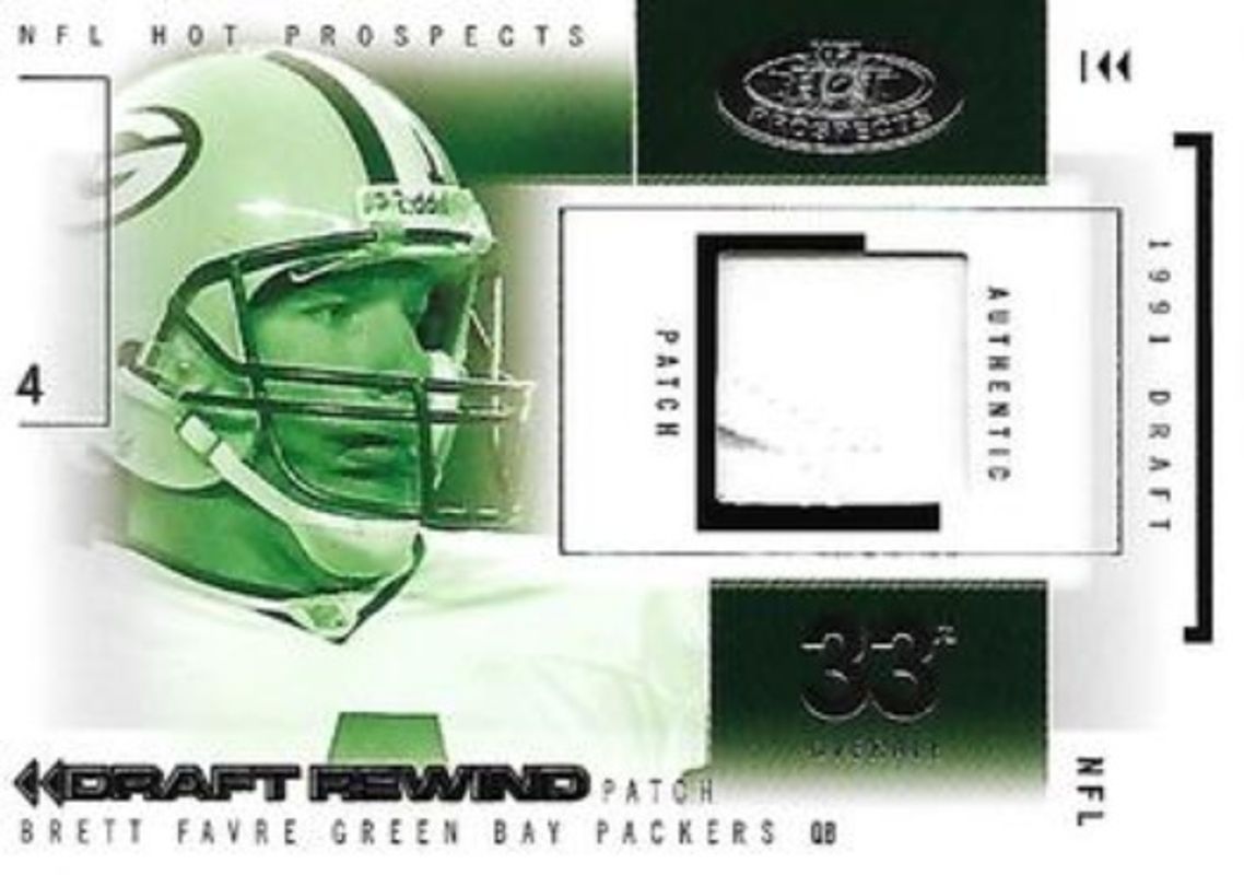 Brett Favre 2004 Fleer Hot Prospects #DR/BF Draft Rewind Jersey Patches /64 RAW