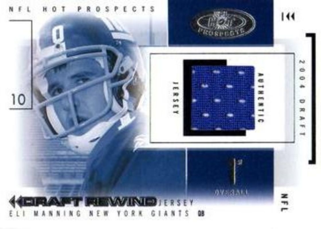 Eli Manning 2004 Fleer Hot Prospects #DR/EM Draft Rewind Jersey /154 Rookie RAW