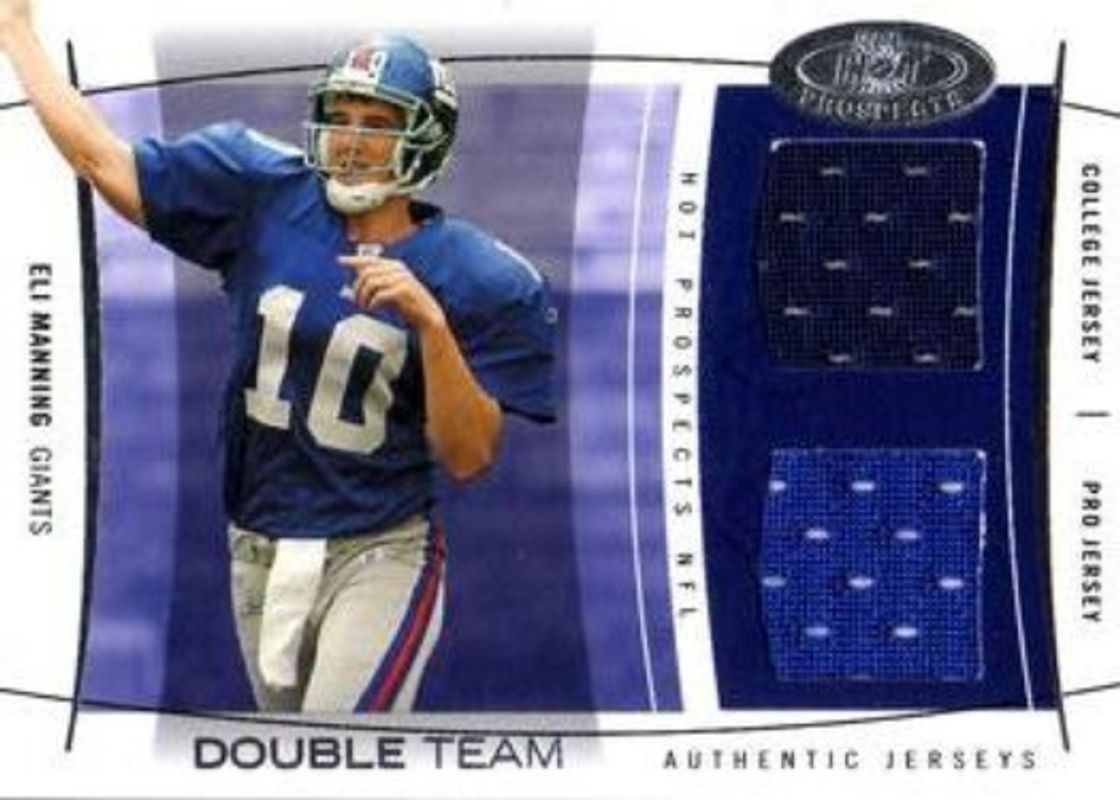 Eli Manning 2004 Fleer Hot Prospects #DT/EM Double Team Jersey /100 Rookie RAW