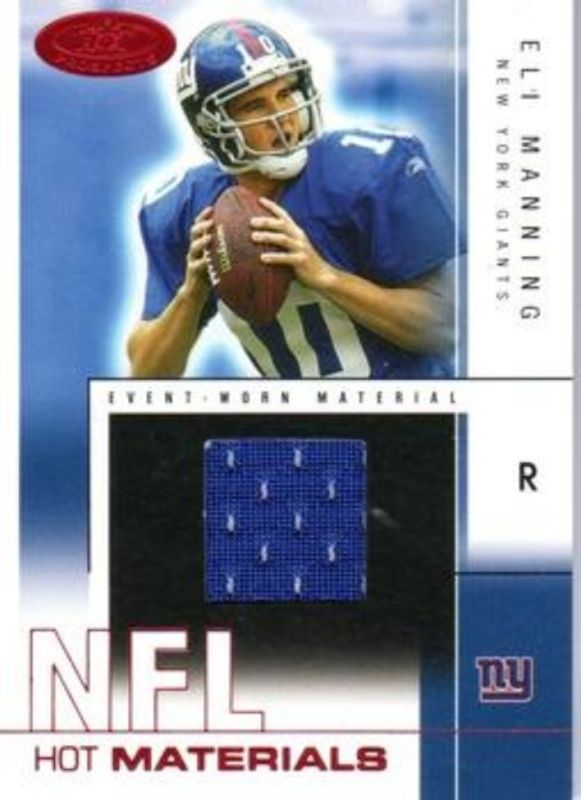 Eli Manning 2004 Fleer Hot Prospects #HM/EM Hot Materials - Red Hot /50 Rookie RAW