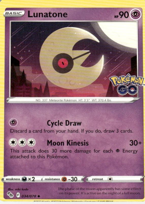 Lunatone 2022 Sword & Shield: Pokemon GO #34/78 Base Price Guide - Sports  Card Investor