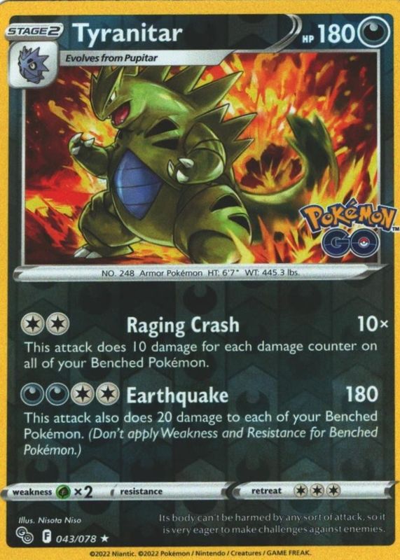 Tyranitar 2022 Sword & Shield: Pokemon GO #43/78 Reverse Holo Price Guide -  Sports Card Investor