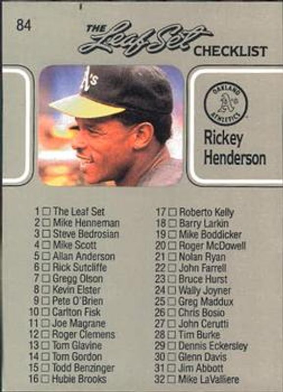 Rickey Henderson 1990 Leaf #84 Base RAW