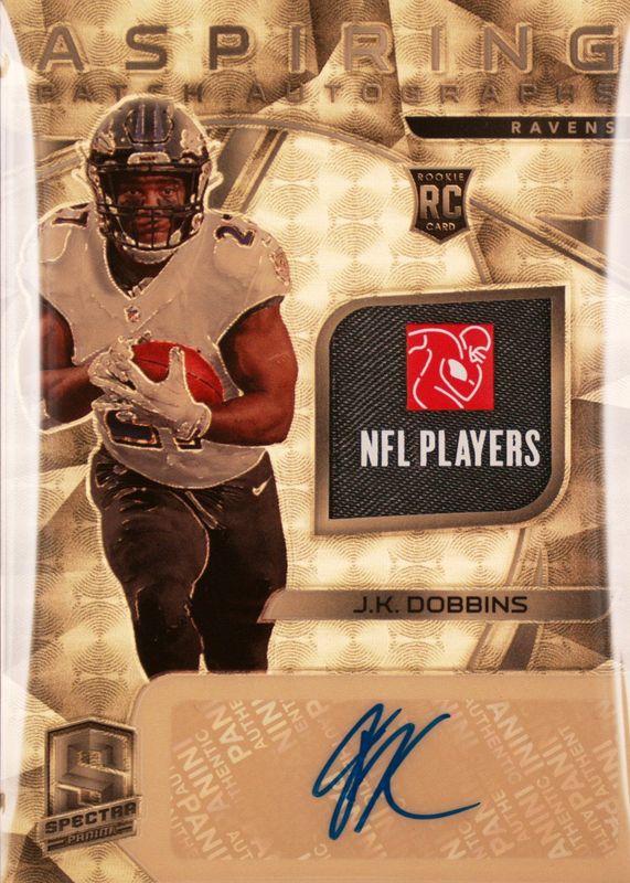 JK Dobbins 2020 Spectra #6 Aspiring Patch Autographs - Gold /1 Rookie RAW