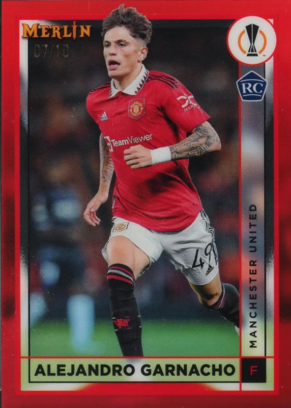 Alejandro Garnacho 2022 Topps Merlin Chrome UEFA Club Competitions #96 Red Refractor /10 Rookie RAW