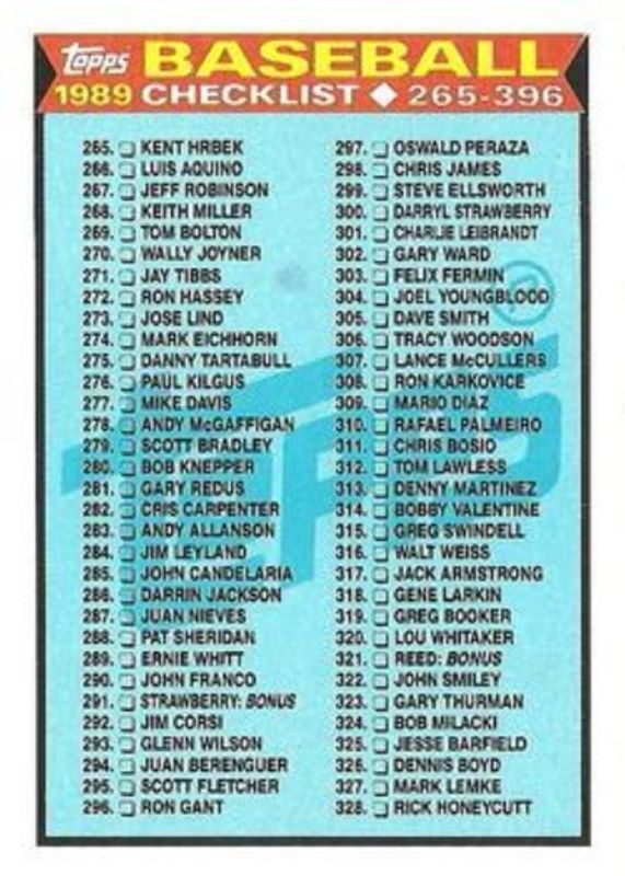 Checklist 1989 Topps #378 Base RAW