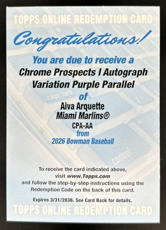2026 Bowman #CPA-AA Chrome Prospect Autographs - Purple Refractor /250 (1st)