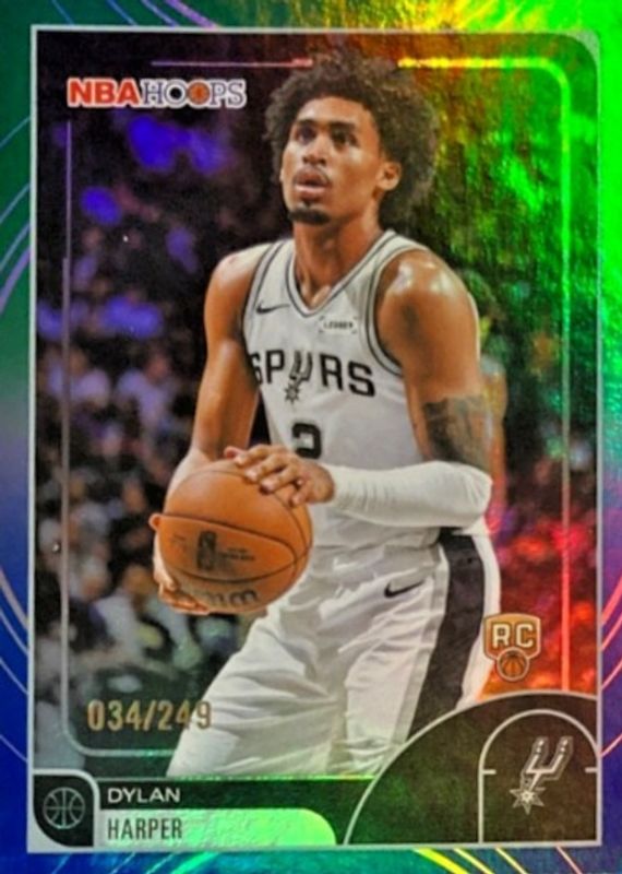Dylan Harper 2025 Topps Hoops #7 Rainbow Green & Blue Foil /249