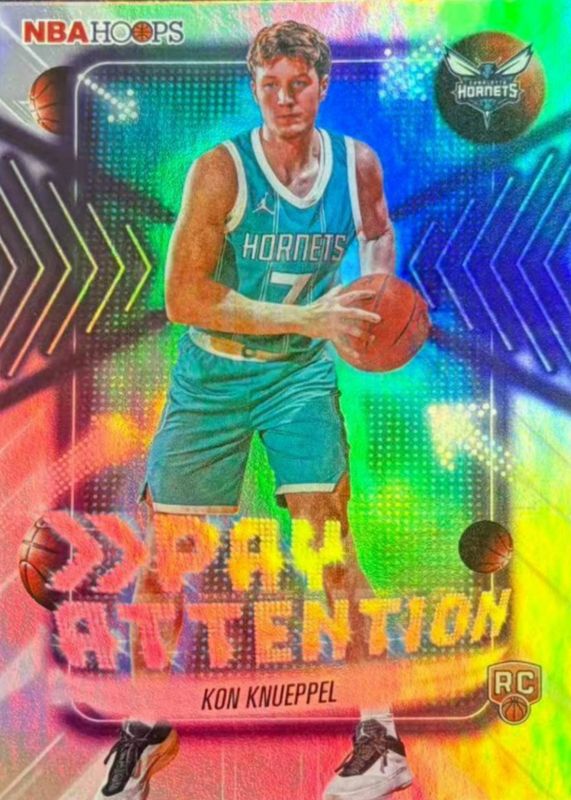 Kon Knueppel 2025 Topps Hoops #PA-19 Pay Attention - Rainbow Foil Kon Knueppel RC auto - Rainbow Foil