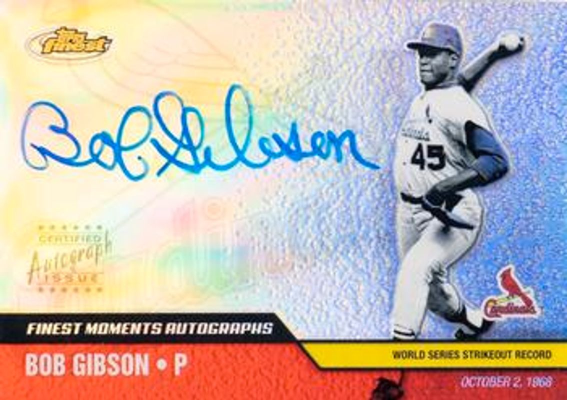 Bob Gibson 2002 Topps Finest #FMA-BG Moments Autographs RAW