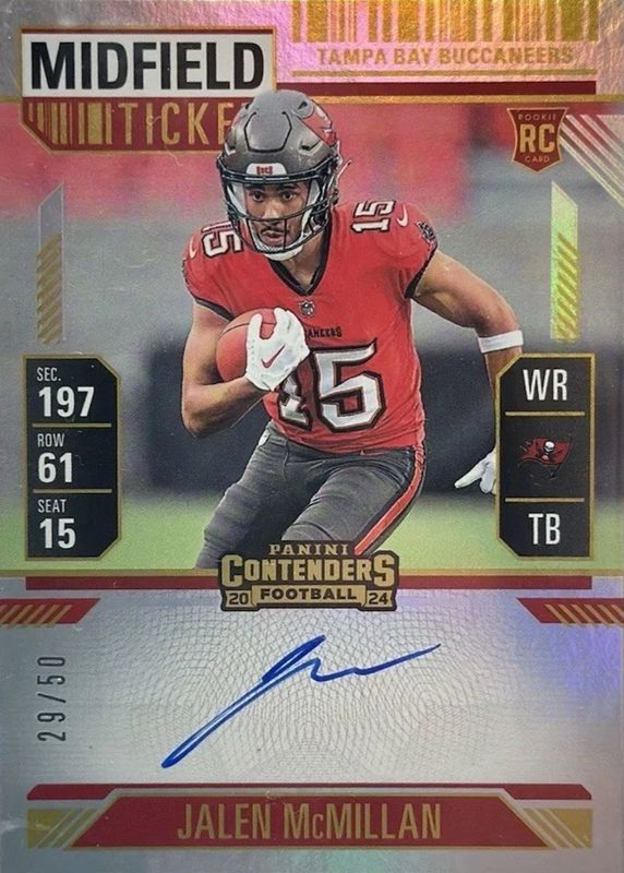 Jalen McMillan 2024 Contenders #131 Rookie Ticket Auto - Midfield Ticket /50 RAW