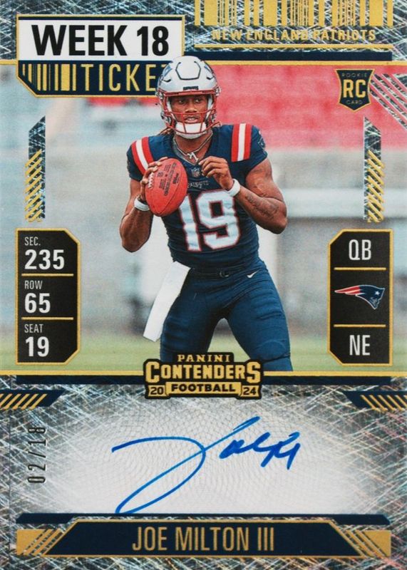 Joe Milton III 2024 Contenders #106 Rookie Ticket Auto - Week 18 Ticket /18 RAW