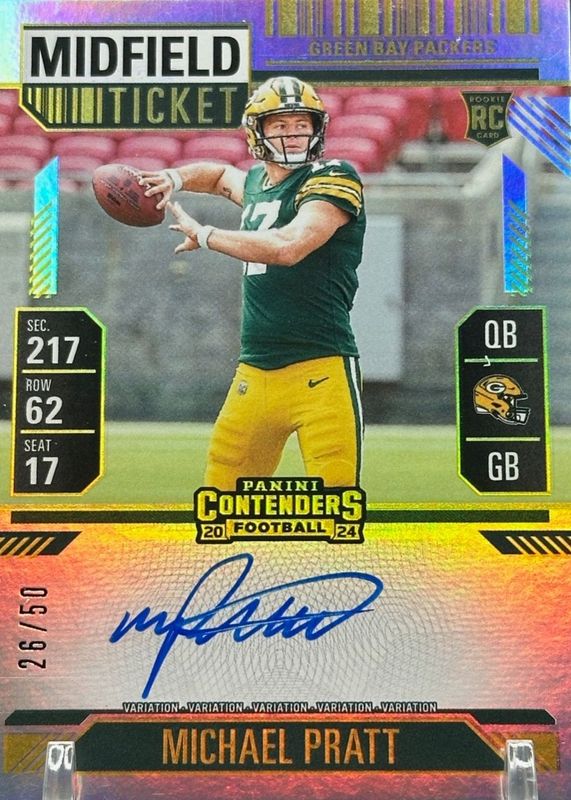 Michael Pratt 2024 Contenders #128 Rookie Ticket Auto - Midfield Ticket /50 RAW
