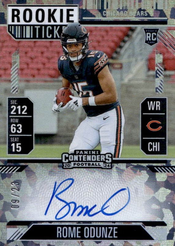 Rome Odunze 2024 Contenders #104 Rookie Ticket Auto - Cracked Ice Ticket /23 RAW