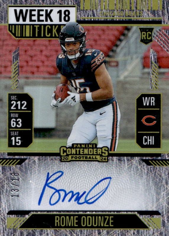 Rome Odunze 2024 Contenders #104 Rookie Ticket Auto - Week 18 Ticket /18 RAW