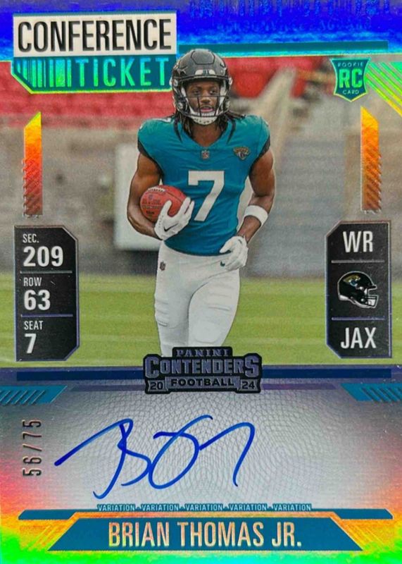 Brian Thomas Jr. 2024 Contenders #103 Rookie Ticket Auto Variation - Conference Ticket /75 RAW