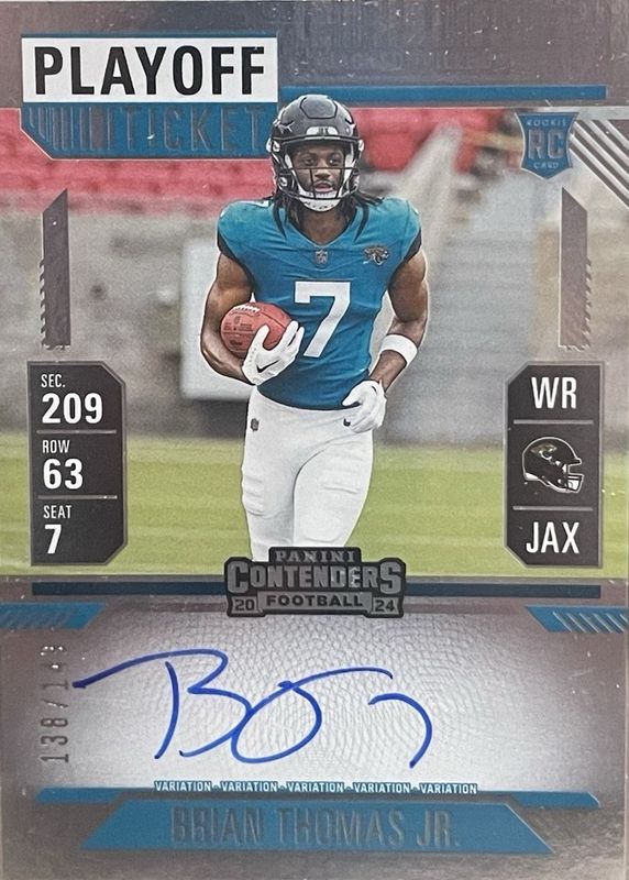 Brian Thomas Jr. 2024 Contenders #103 Rookie Ticket Auto Variation - Playoff Ticket /149 RAW