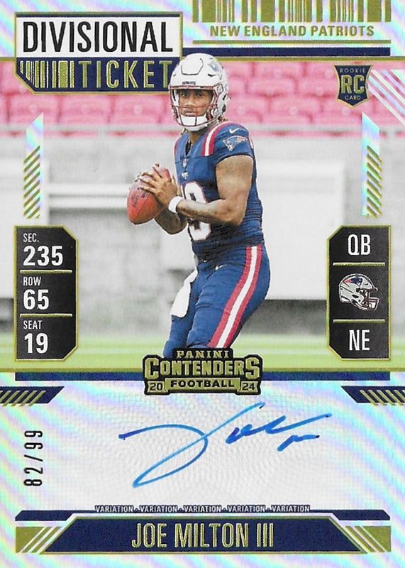 Joe Milton III 2024 Contenders #106 Rookie Ticket Auto Variation - Divisional Ticket /99 RAW