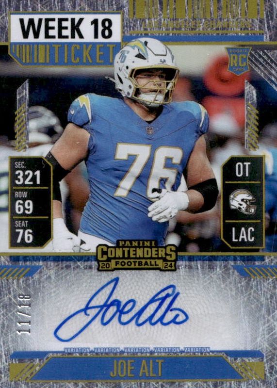 Joe Alt 2024 Contenders #166 Rookie Ticket Auto - Week 18 Ticket /18 RAW