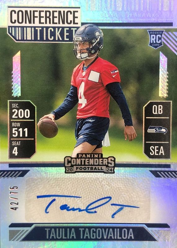 Taulia Tagovailoa 2024 Contenders #143 Rookie Ticket Auto - Conference Ticket /75 RAW