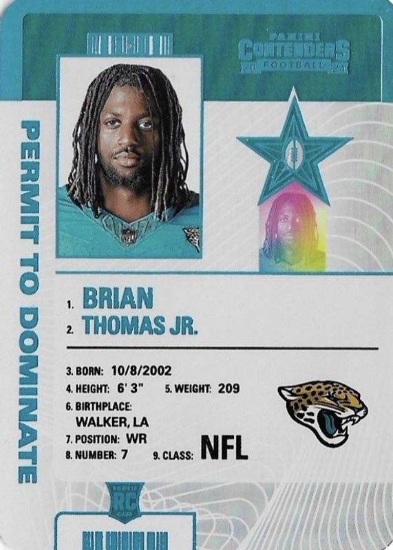 Brian Thomas Jr. 2024 Contenders #40 Permit to Dominate /(SSP) Rookie RAW