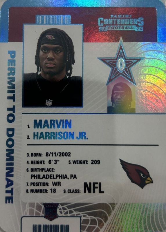 Marvin Harrison Jr. 2024 Contenders #5 Permit to Dominate /(SSP) Rookie RAW
