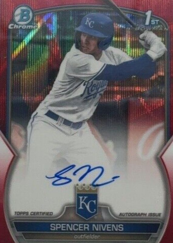 Spencer Nivens 2023 Bowman Draft #CDA-SN Chrome DP Auto - Red Wave Refractor /5 (1st) RAW