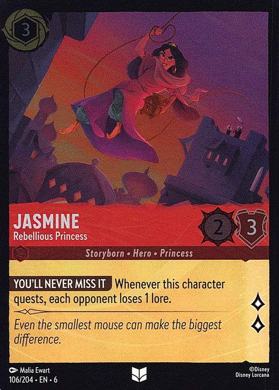 Jasmine - Rebellious Princess 2024 Azurite Sea #106/204 Cold Foil RAW TCG (LIGHTLY PLAYED)