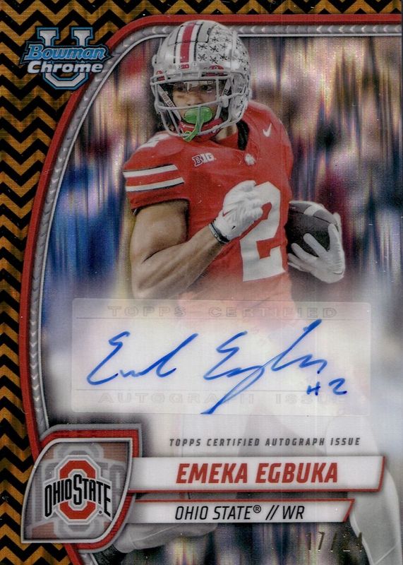 Emeka Egbuka 2024 Bowman Chrome University #PA-EEG Prospect Auto - Black & Gold Stealth Refractor /24 RAW