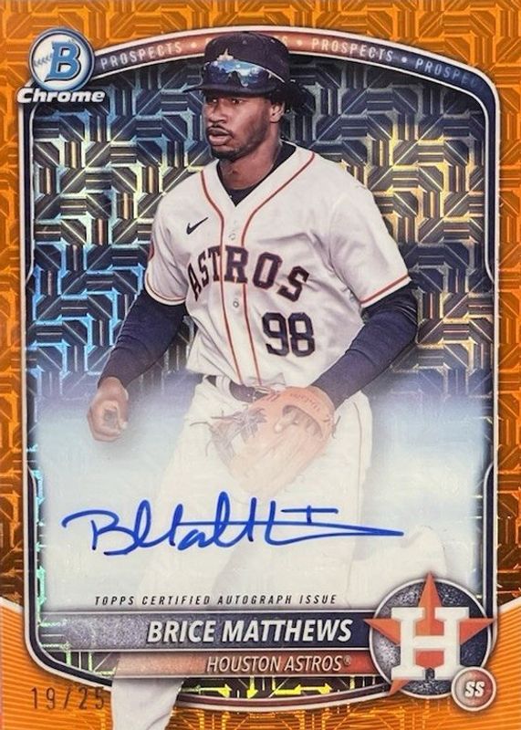 Brice Matthews 2025 Bowman Mega Box #BMA-BMA Chrome Prospect Auto - Orange Refractor /25 RAW