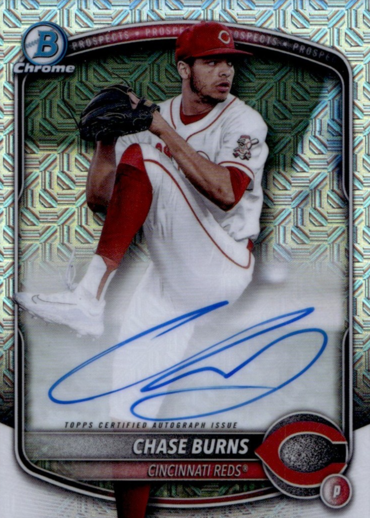 Chase Burns 2025 Bowman Mega Box #BMA-CB Chrome Prospect Auto 