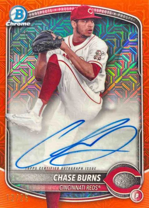 Chase Burns 2025 Bowman Mega Box #BMA-CB Chrome Prospect Auto - Orange Refractor /25 RAW