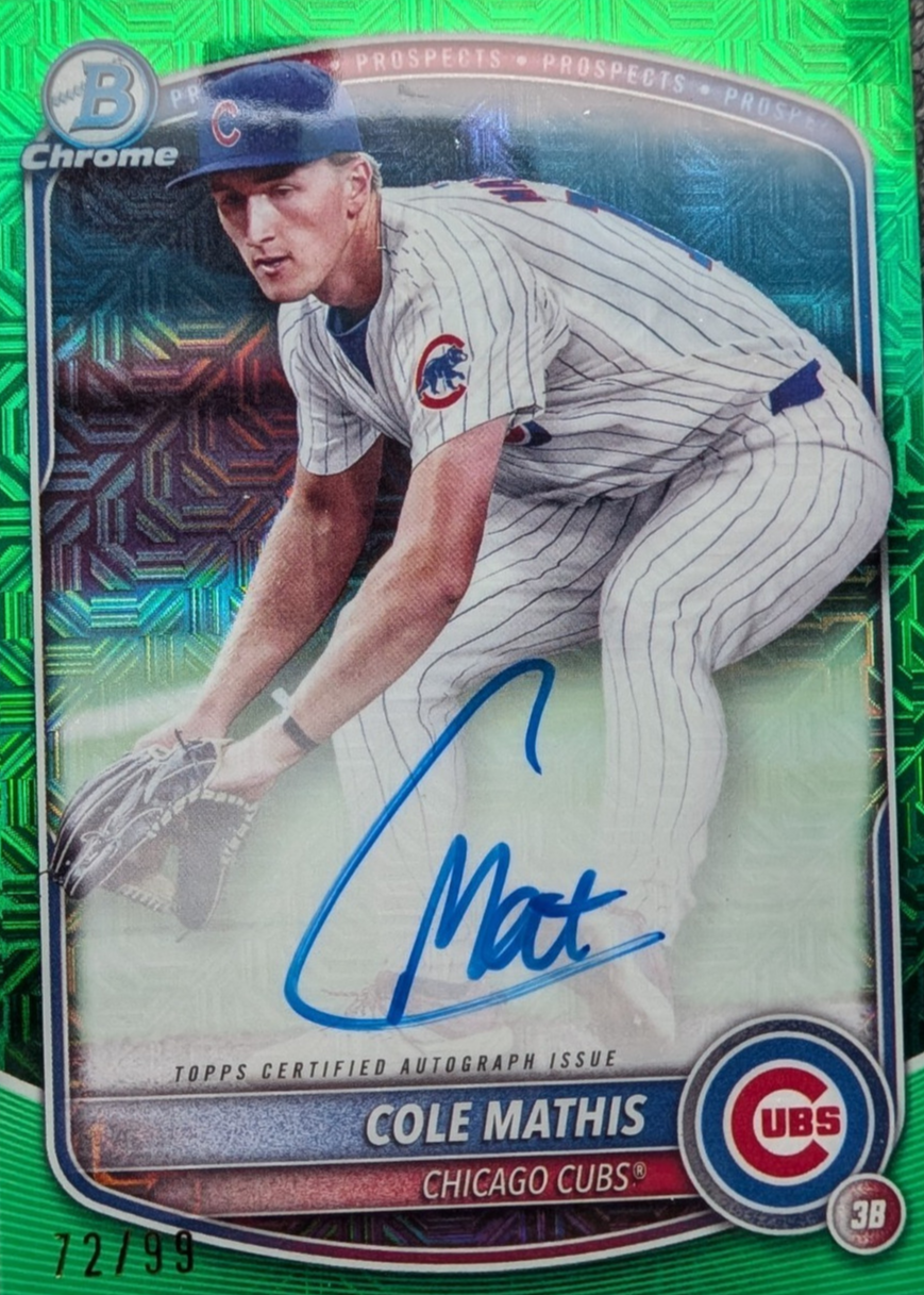 Cole Mathis 2025 Bowman Mega Box #BMA-CM Chrome Prospect Auto - Green ...