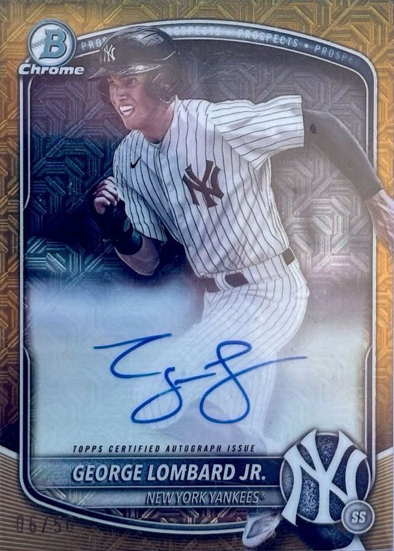 George Lombard Jr. 2025 Bowman Mega Box #BMA-GL Chrome Prospect Auto - Gold Refractor /50 RAW
