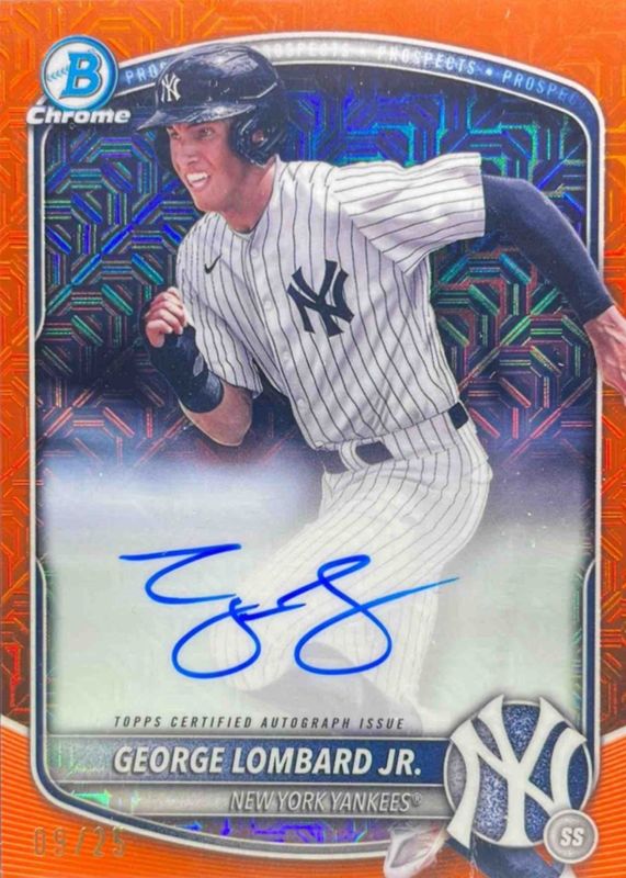 George Lombard Jr. 2025 Bowman Mega Box #BMA-GL Chrome Prospect Auto - Orange Refractor /25 RAW