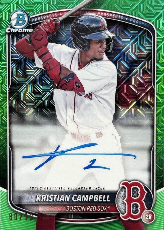 Kristian Campbell 2025 Bowman Mega Box #BMA-KC Chrome Prospect Auto - Green Refractor /99 RAW