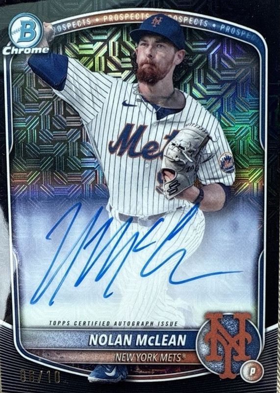 Nolan McLean 2025 Bowman Mega Box #BMA-NM Chrome Prospect Auto - Black Refractor /10 RAW