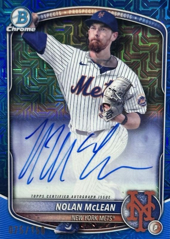 Nolan McLean 2025 Bowman Mega Box #BMA-NM Chrome Prospect Auto - Blue Refractor /150 RAW