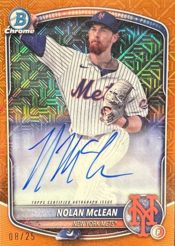 Nolan McLean 2025 Bowman Mega Box #BMA-NM Chrome Prospect Auto - Orange Refractor /25 RAW
